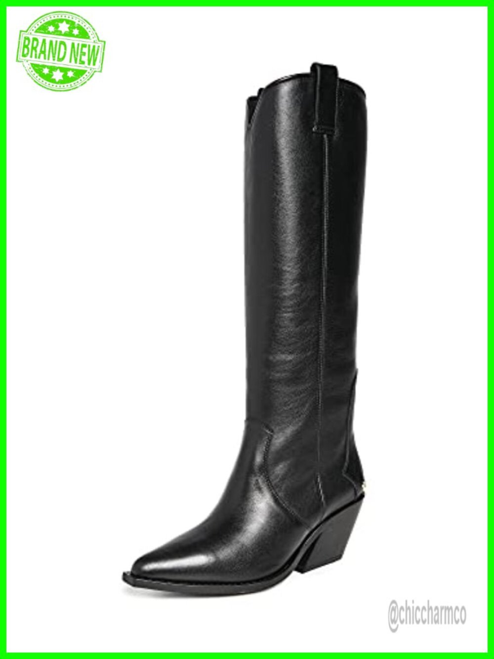 Tall Knee-High Western Stacked Heel Boots Cowhide Rubber Sole